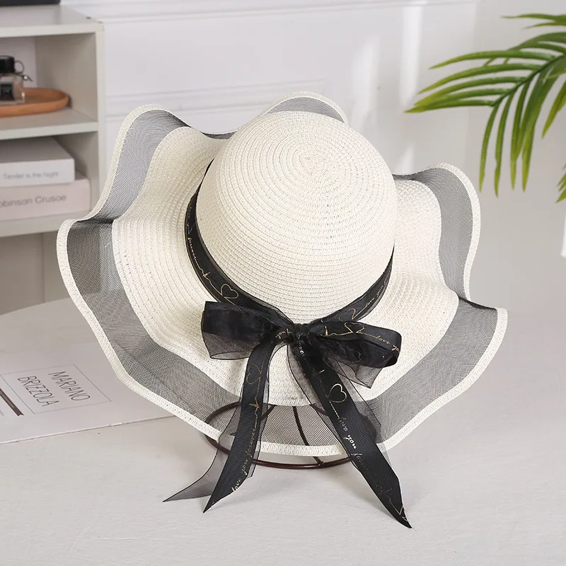 Sun Hat for Women Foldable Big Brim Floppy Girls Straw Hat Sun Hat with  Bowknot Elegant Protection Shading Beach Hat for Women