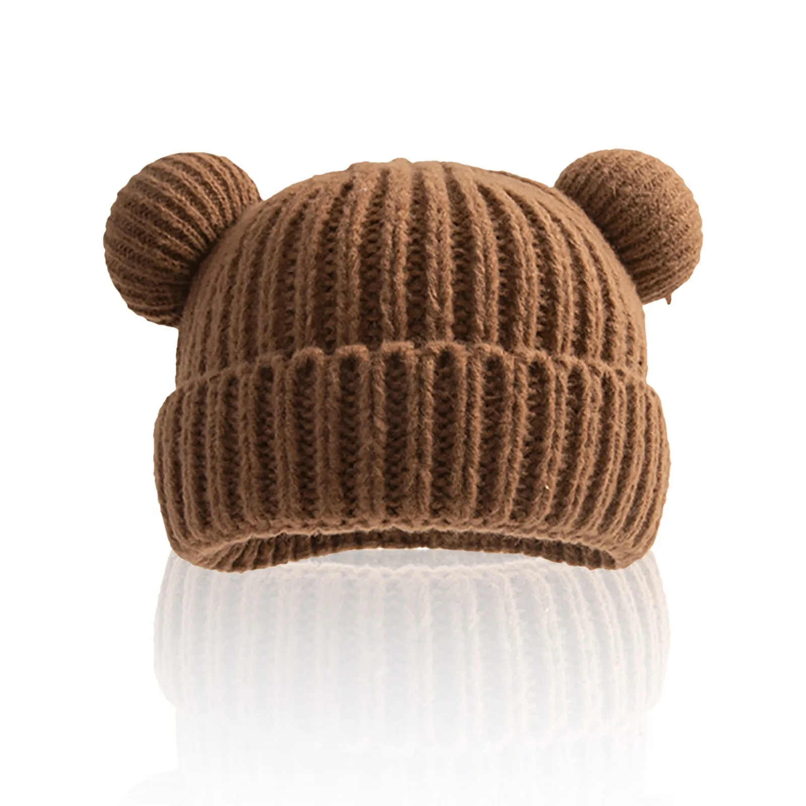 Autumn Winter Bear Ear Ribbed Knitting Hats For Baby Boys Girls Solid Color Cartoon Caps Children Keep Warm Elastics Turban Hats