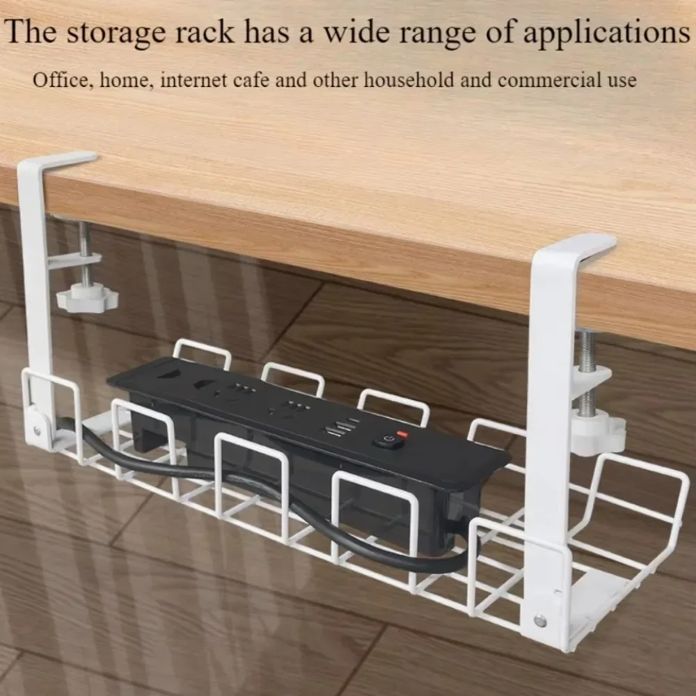 Under Table Storage Rack Retractable Cable Tidy Rack No Drill Cable Management Tray Home Office Desk Sturdy Metal Wire Organizer