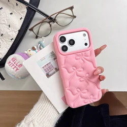 Adorable 3D Puff Bow Soft Silicone Phone Case - Shockproof Kawaii Back Cover - iPhone 12 Pro Max (Rose)