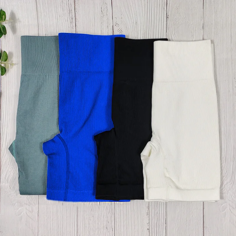 Ribbed Sport Shorts Women Yoga Short Gym Leggings Stripe Seamless Cycling Shorts Push Up Fitness Workout Tight Female