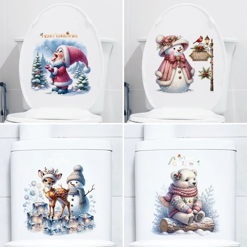 Christmas Toilet Stickers Cartoon Santa Claus Snowman Elk Window Glass Stickers Noel Merry Christmas Decor Happy New Year