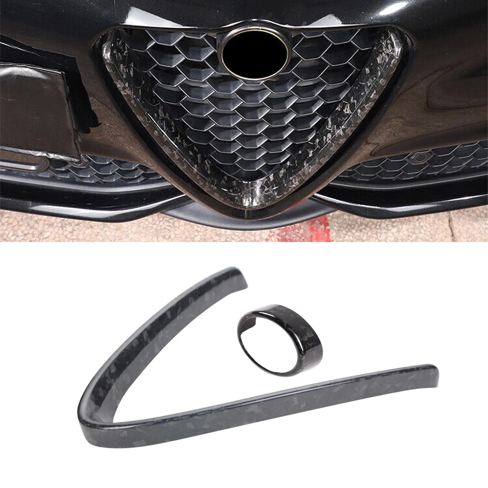 

2Pcs Forged Real Carbon Fiber Front Grille Grill V Shape Cover Emblem Ring Trim for Alfa Romeo Giulia 2017-2022