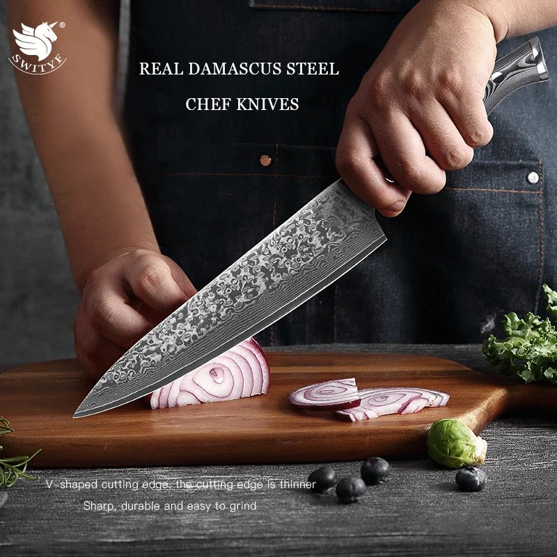 

SWITYF 8 Inch Chef Knives Damascus Steel Vegetable Meat Cutting Utility Santoku Slicing Cleaver Kitchen Knife Sharp Cooking Tool