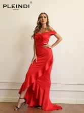 

PLEINDI Elegant Ready-to-wear Dresses 2022 New Sleeveless Mermaid Off the Shoulder Soft Prom Dress Orange Gown Woman