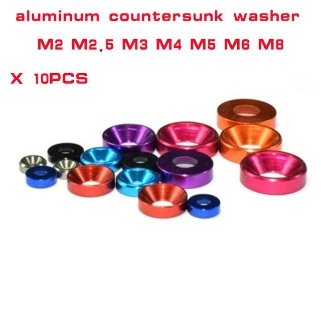 Rondelle en aluminium avec vis, seau anodisé coloré, 2,2 à tête coulée,  rondelles d'étanchéité, m2, m2.5, M3 figuré, M5, M6, 10 pièces par lot