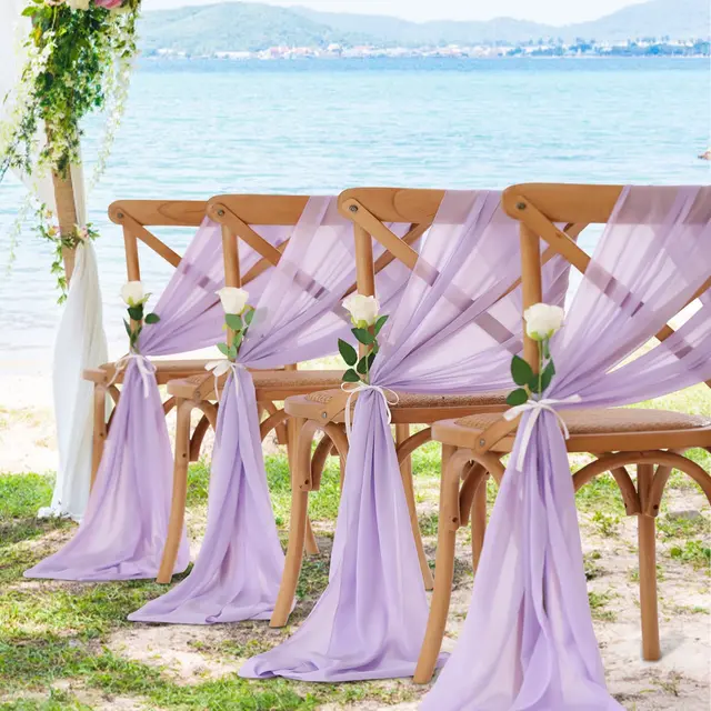 Ceintures de chaise en mousseline de soie blanche, 24 pièces, 17x275cm, 12 ensembles, housses de chaise de mariage, ruban, décor de chaise d'allée pour fête de mariage 6
