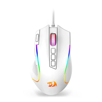 Redragon 프레데터 RGB 게이밍 마우스, 흰색, 유선 광학, 프로그래밍 가능 버튼 11 개, 8000 DPI, M612