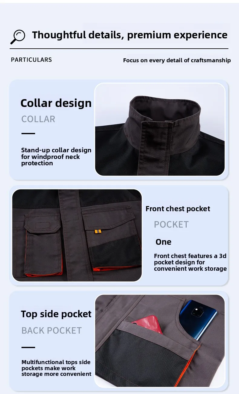Robuste Mechaniker-Overalls mit mehreren Taschen, Oxford-Stoff, für Autoreparatur, Arbeitskleidung, individuelle Logo-Unterstützung – Detail 6