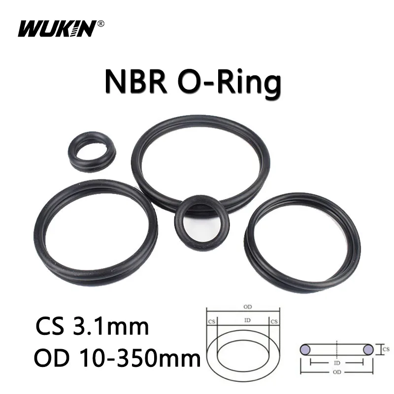 

CS 3.1mm OD 10-350mm Black Rubber O-Ring NBR O Ring Seal Gasket Round Nitrile Sealing Washer Wearproof Oil Resistance