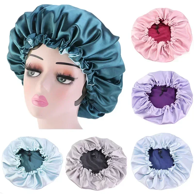 Reversible Satin Bonnet Hair Caps Double Layer Adjust Sleep Night Cap Head Cover Hat For Curly Springy Hair Styling Accessories night hair cap warm air bonnet cap hair bonnet dryer