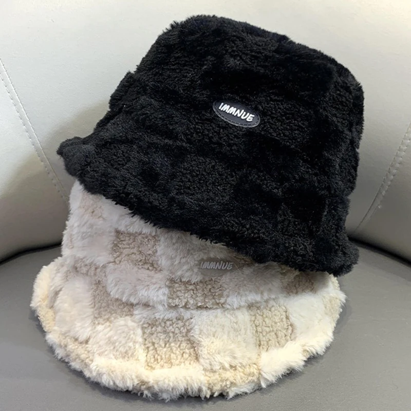 

Fashion Women Fluffy Fur Bucket Hat Winter Warm Soft Plush Fisherman Panama Cap Femme Vintage Leopard Bob Sunbonnet Visors Gorro