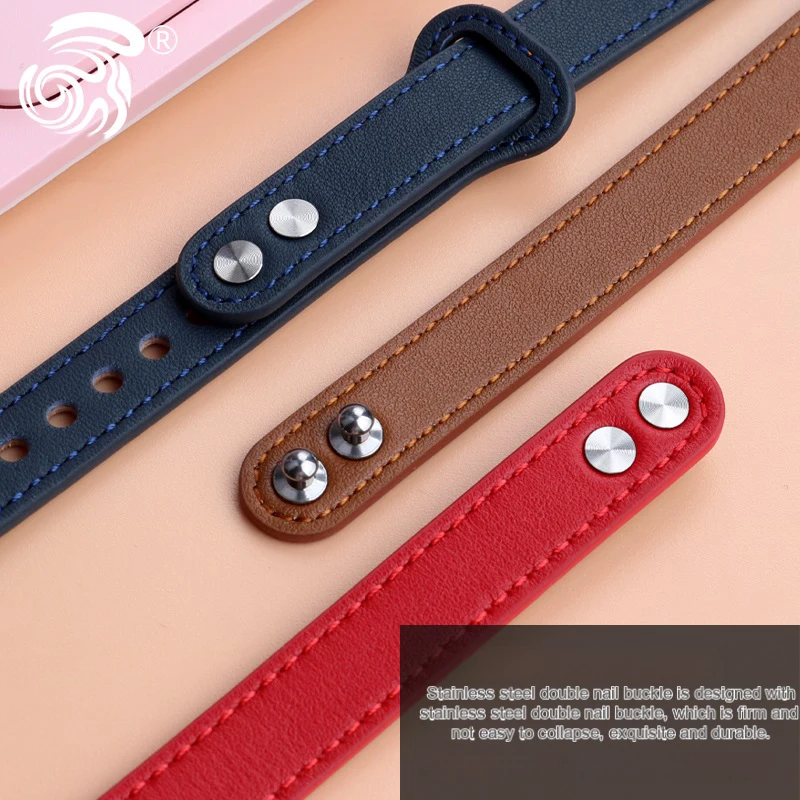 Stylish 14mm Genuine Leather Strap with Fashionable Loop Buckle