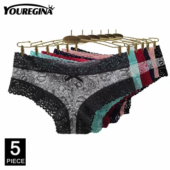 Mutandine da donna sexy in pizzo Intimo di cotone Slip con fiocco per ragazze Nuovo bikini da donna 5 pezzi/set 1