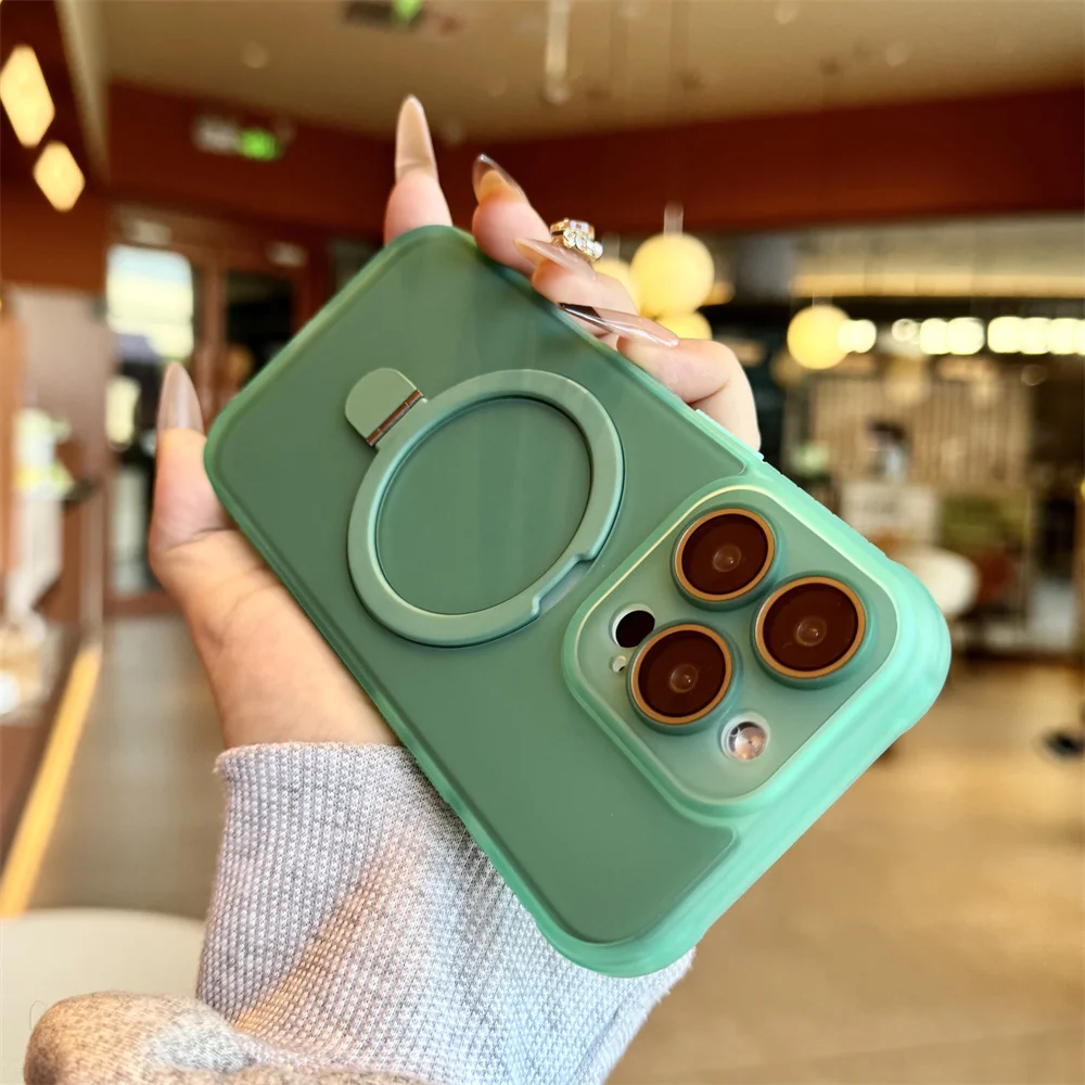 Luxury Matte Translucent Magnetic Ring Stand Phone Case with Lens Protection and Shockproof Design