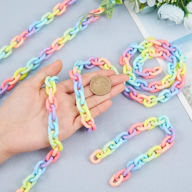 2 Strands Plastic Rainbow Chains Handmade Cable Chains Acrylic Link Rings for Jewelry Making Handbag Replacement Chain