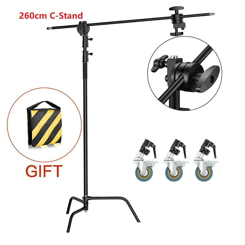 Foldable Light Stand Black C Stand Stainless Steel Tripod Magic Leg Photography C-Stand For Spot Light,Softbox SH 2.6M/3.3M
