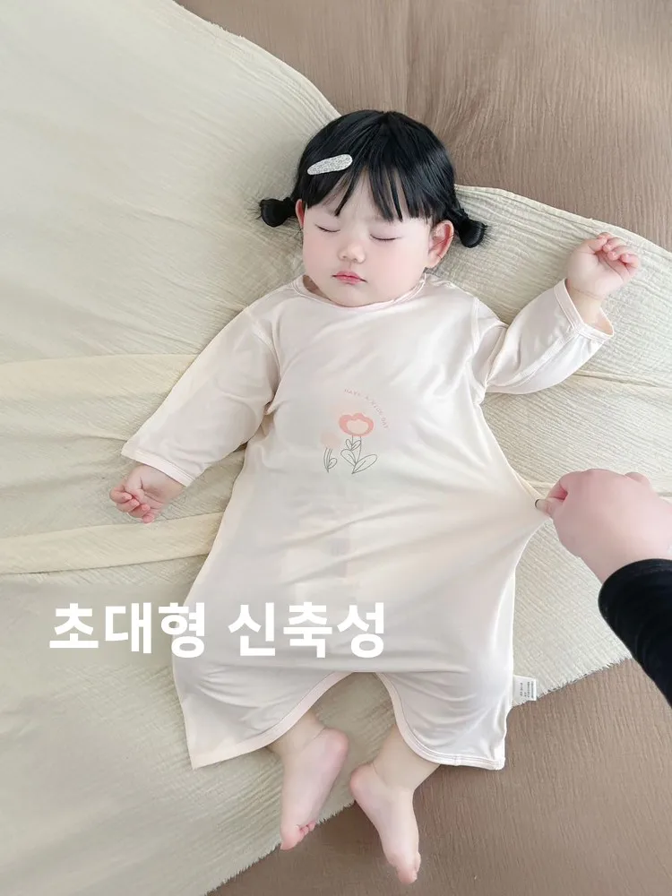 수면 가방 여름용 얇은 긴팔 홈웨어 여아 용 발차기 방지 에어컨 수트 수분 흡수 루즈핏