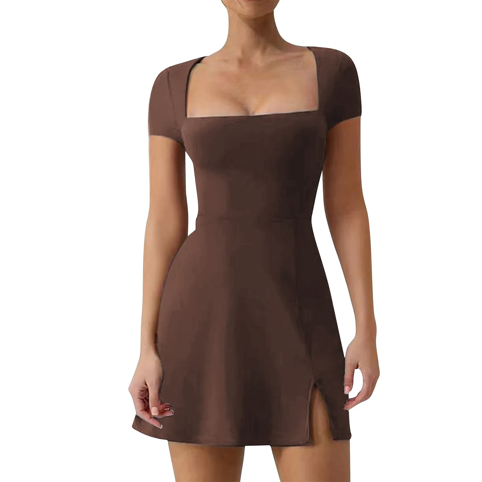 

Women's V Neck Bodice Dress Short Sleeve Tank Top Stretch Dresses платье женское vestidos verano moda 2024 vestidos 롱원피스#