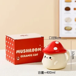Ceramic Mushroom Mug with Lid - Creative Couple's Design for Coffee, Milk, and Tea (A Red)