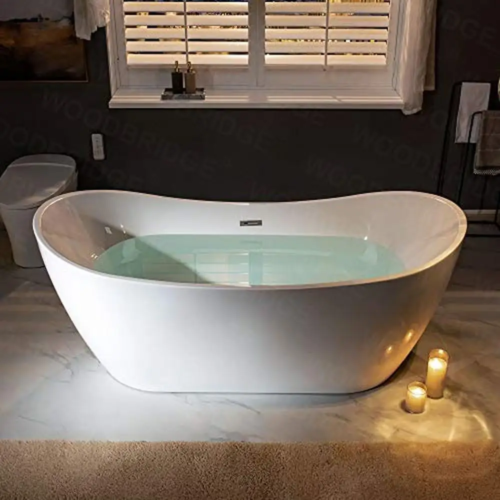 71" Contemporary Acrylic Freestanding Bathtub with Non-Slip Surface High Gloss White Tub 68 Gallon Capacity Durable Construction 4