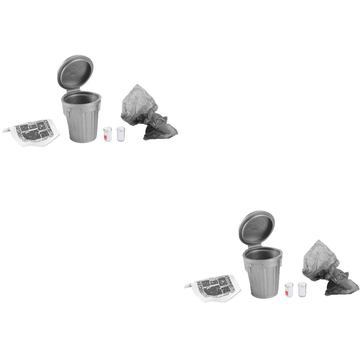 

2 Pc House Trash Can Furniture Fairy Garbage Model Accessory Food Play Mini Alloy Bucket