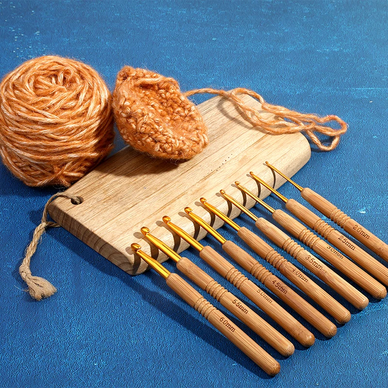 Crochet Hooks Knitting Needles Sewing Tools Knitting Supplies Knitting Craft Supplies Weaving Tools Wooden Handle Crochet Hooks Set 9PCS