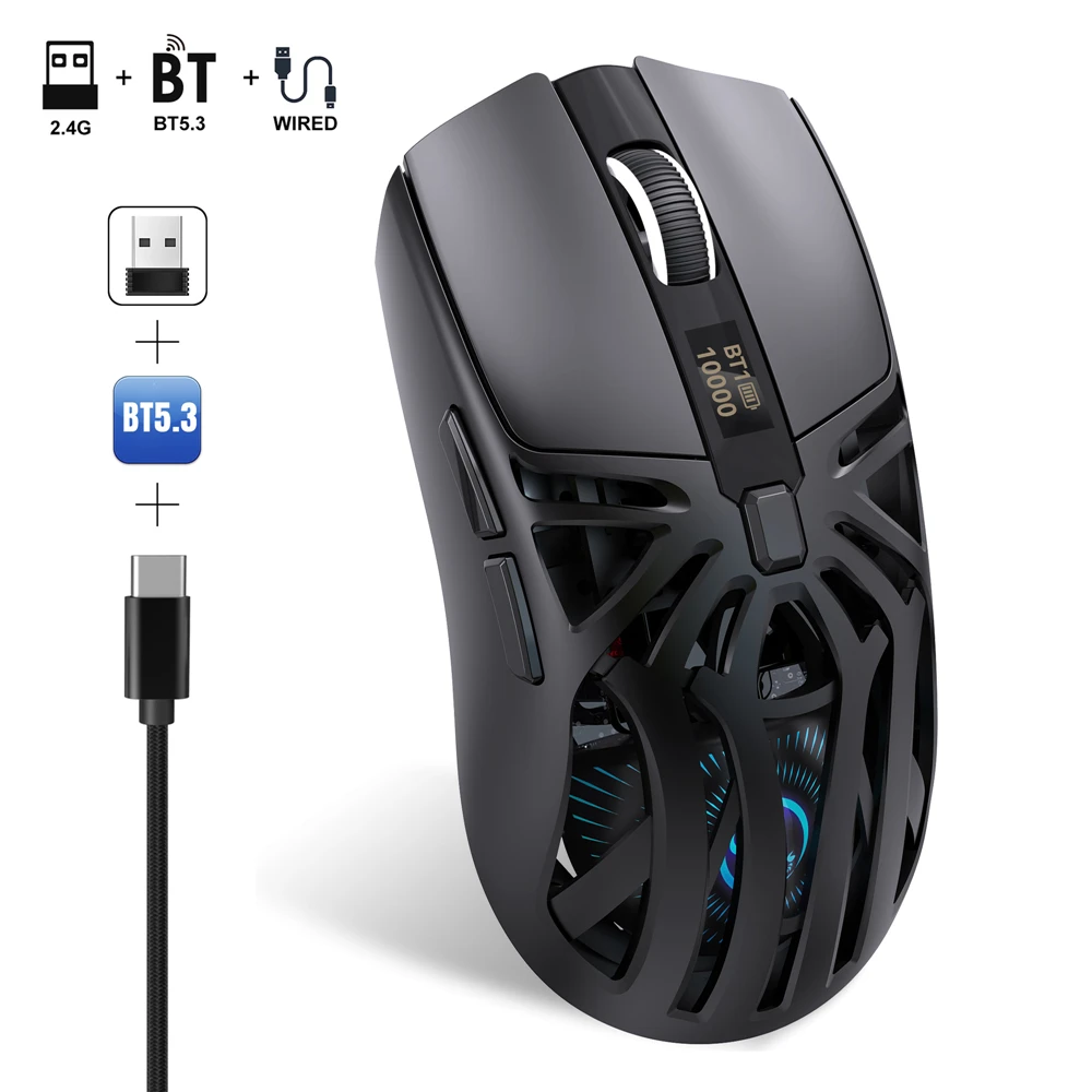 New T400 3-mode wireless gaming mouse 1000HZ 500mAh rechargeable 10000DPI USB-type C macro optical office mouse for pc
