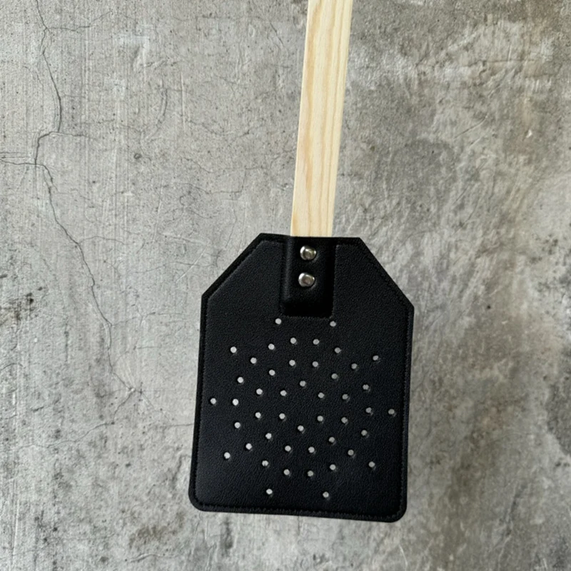 Wooden Stick Handle Mosquito Swatter Manual Fly Swatter PU Leather Mosquito