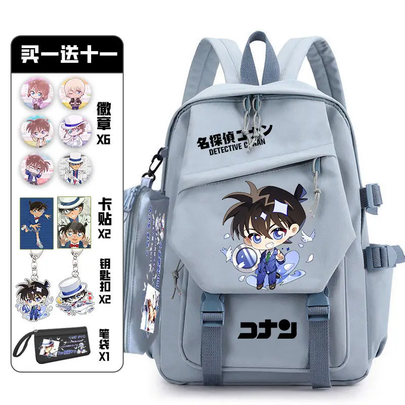 Detective Conan with Pain Pack Badge Set Backpack Anime Bag Teenagers Schoolbag Students Book Travel Bag Girl Boy Cosplay