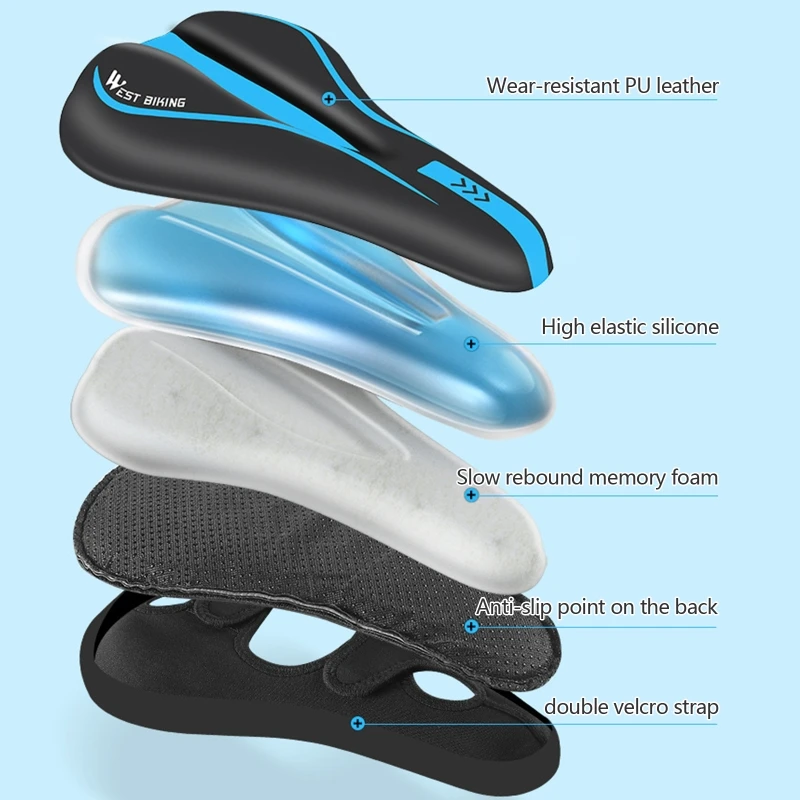 Gel Bike Seat Cover Padded Soft Bike Seat Cushion Waterproof Cover Bike Saddle Cushion Covers for Mountain Road Bikes 24BD