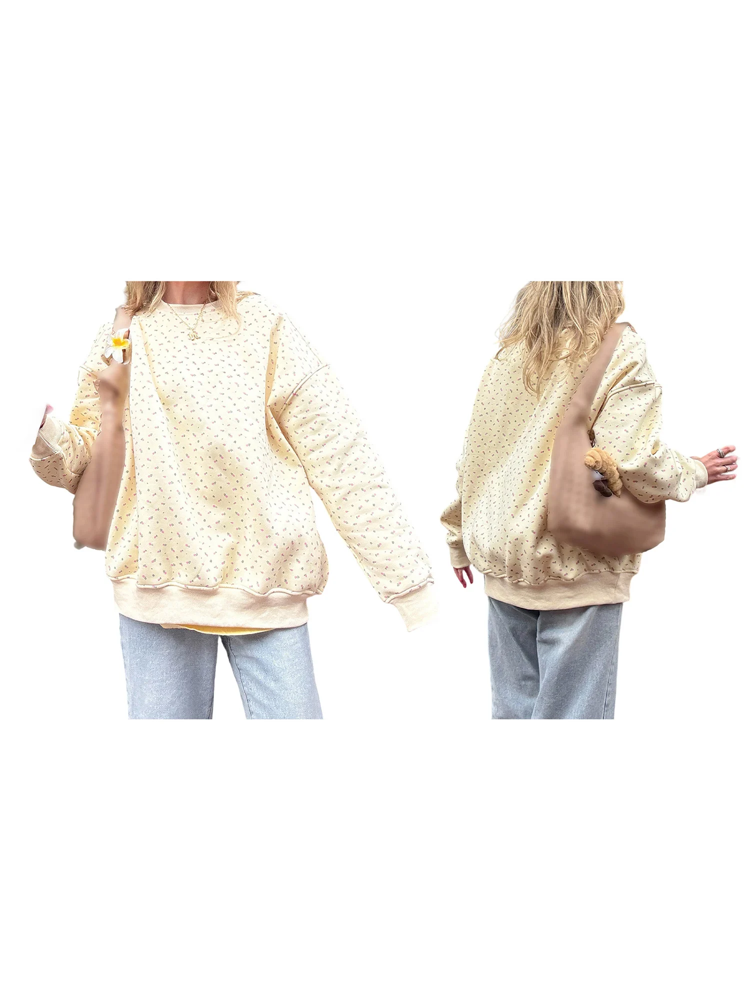 Stylish Women s Floral Print Sweatshirt with Long Sleeves Loose Fit and Casual Streetwear Vibe for Spring and Fall Fashion