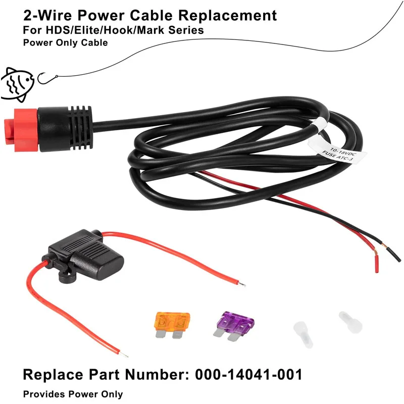 000-14041-001 HDS/Elite/Hook Power Cable Replacement, 3 Foot, 2-Wire Power Only Fits for Lowrance HDS, Elite FS/Ti2, Hook, Mark