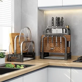 1pc Stainless Steel Knife Holder Kitchen Rack Home Countertop Cutting Board Rack Cutting Board Knife Integrated Storage Rack 2