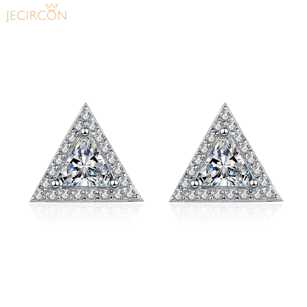 

JECIRCON 1 Carat Moissanite Earrings for Women Simple Triangular Diamond Platinum Ear Studs 925 Sterling Silver Wedding Jewelry