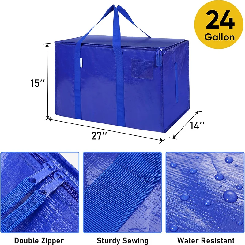 4/8/10 Pack Extra Large Moving Bags with Zippers Carrying Handles Heavy Duty Storage Tote Moving Boxes for Space Saving 6