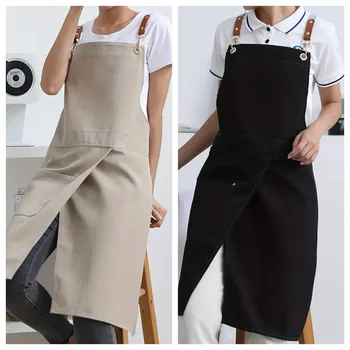 1 piece of waterproof canvas apron with pockets - split skirt design, convenient for walking, very suitable for restaurants, caf
