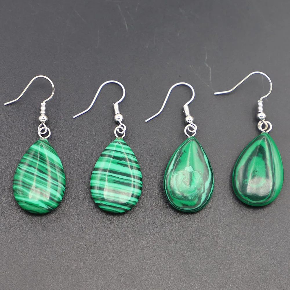 Natural Stone Malachite Flat Water Drop Earrings Pendant Diy Dangle Necklace Charm Party Wedding Fashion Jewelry Wholesale 6Pair