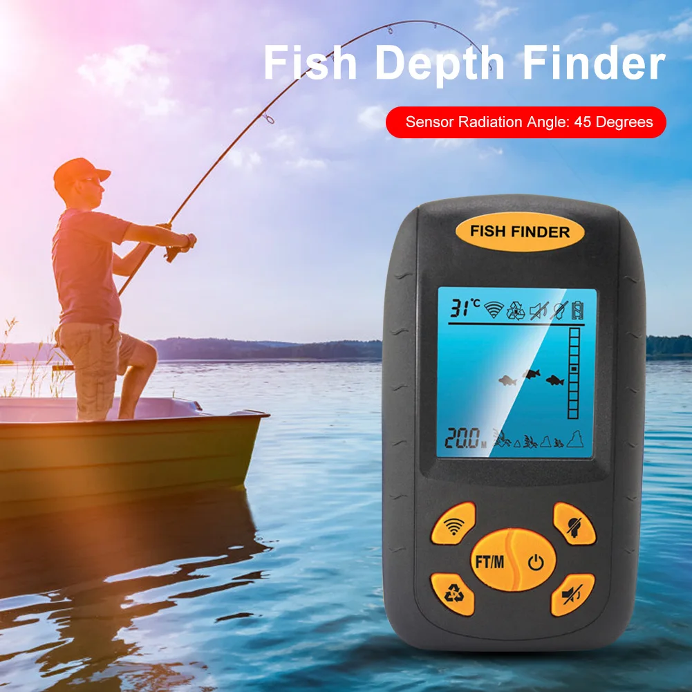 Fish Depth Finder LCD Display Underwater Fishing Finder Battery Operated  Water Depth Echo Sounder 0.6-100M Depth for Fishmen