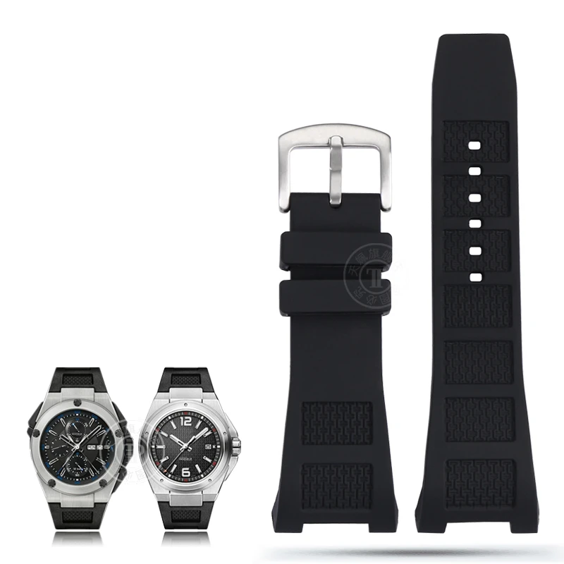 Per Iwc Men 30X16Mm Black Watchband Engineer Iw376501 Iw323601 Cinturino In Silicone Traspirante Interfaccia Concava Cinturino In Gomma