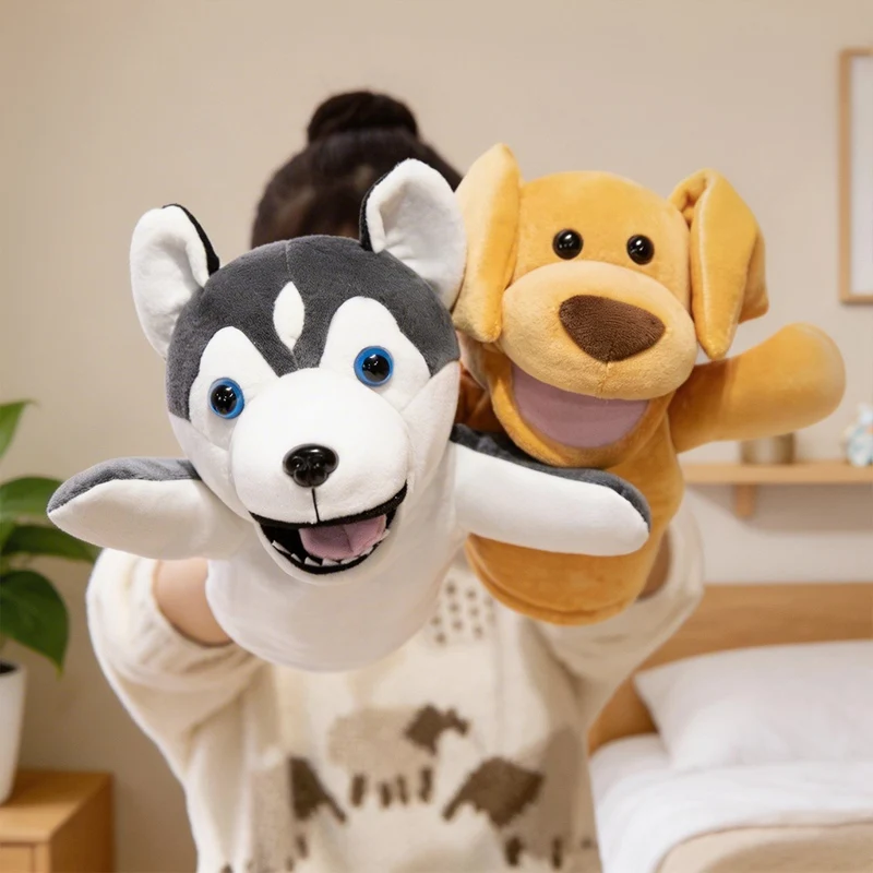 재미있는 강아지 손 인형 어린이를위한 대화 형 개 봉제 인형 이야기 역할 놀이 인형극 장난감 크리스마스 생일 선물