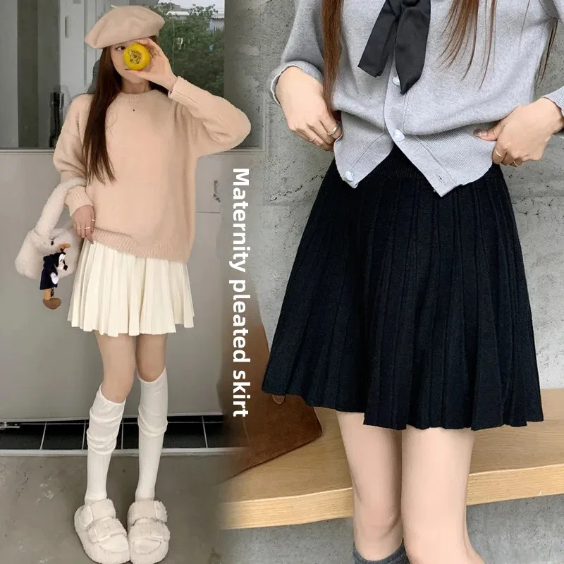 Maternity Knitted Wool Mini Skirt Autumn Winter Outerwear A- Line Half-length Skirt Versatile Short for Pregnant Women