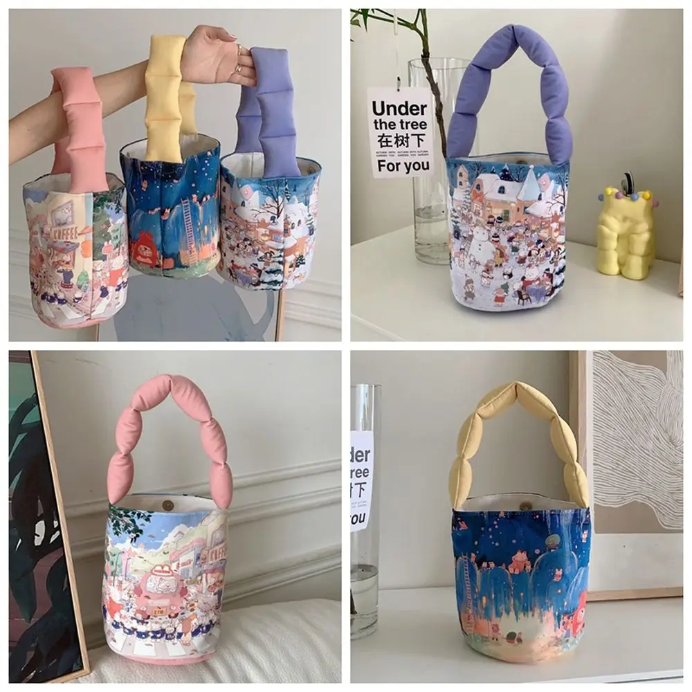 

Snowman Rabbit Canvas Bag Korean Ins Style Print Cartoon Handbag Mommy Bag Portable Animal Bucket Bag Shopping