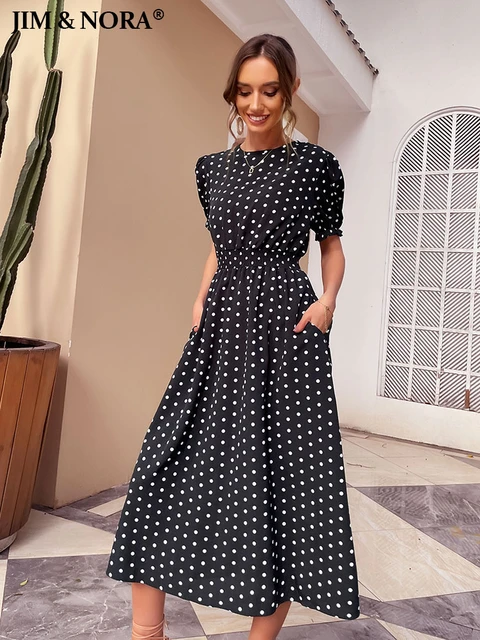 Dresses Women Boho Polka Dot  Women's Polka Dot Chiffon Dress - Elegant  Summer Beach - Aliexpress