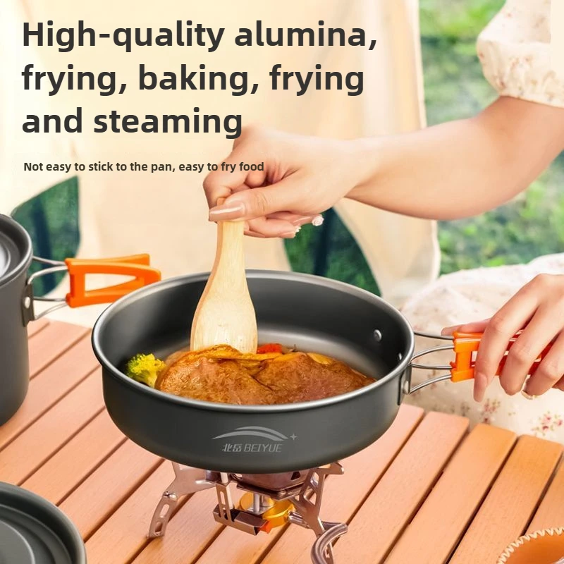 Portable Outdoor Hiking Cookware Set: Compact Teapot, Frying Pan, and Pot for Camping and Boiling Water