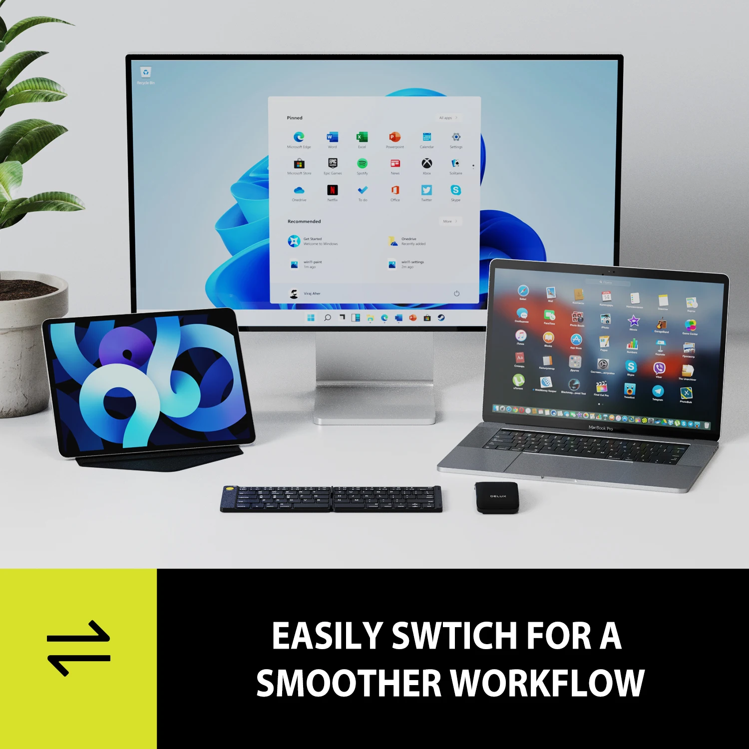 Delux-pockcombo para Bluetooth sem Fio Portátil e Multi-dispositivo Teclado e Mouse Comb Recarregável para Windows Mac Android - Imagem 5