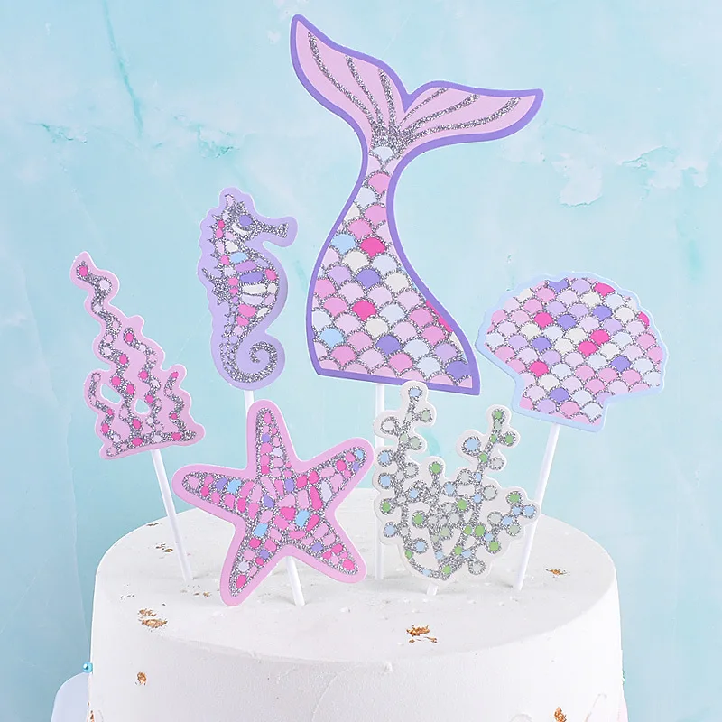 

Mermaid Cake Topper Sequin Tail Happy Birthday Cake Decoration For Kids Wedding Party Decorations Baby Shower Baking Supplies