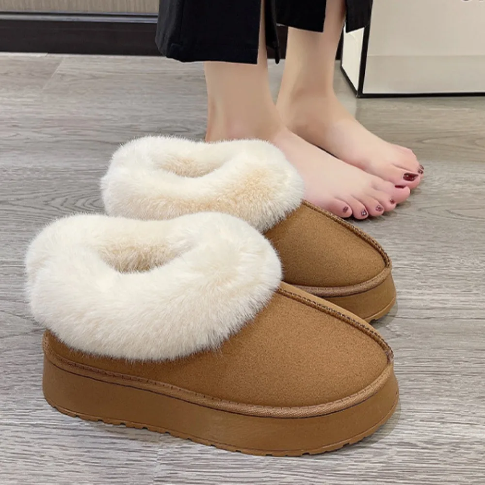 여성용 짧은 봉제 따뜻한 스노우 부츠, 스웨이드 모피, 첼시 앵클 부츠, 플랫 플랫폼, 여성용 신발, 겨울 캐주얼 신발, 신상