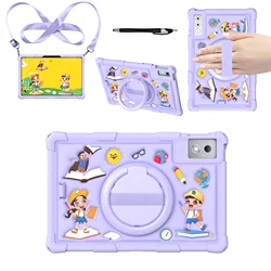 Cartoon Kids Tablet Case with Strap and Pen Holder for Yoga Pad Pro 12.7 (Purple)