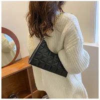 Women's Diamond Pattern Shoulder Bag PU Leather Solid Color Niche Chain Handbag Fashion Females Underarm Shopping Bag 5